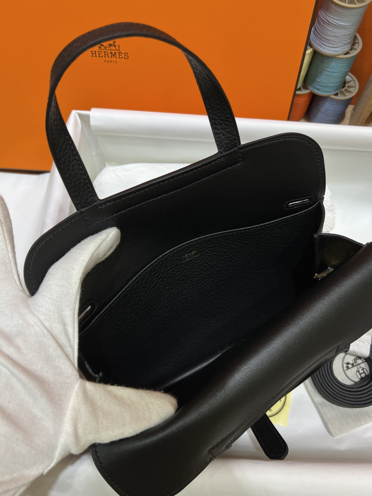 에르메스 할잔백25 블랙 금장